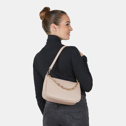 Bolso bandolera de mujer de cuero con cadena , Rosa Bolso bandolera de mujer de cuero con cadena , Rosa